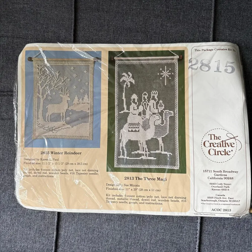 Winter Reindeer Vintage Holiday Lace Net Darning Kit by The Creative Circle 1986